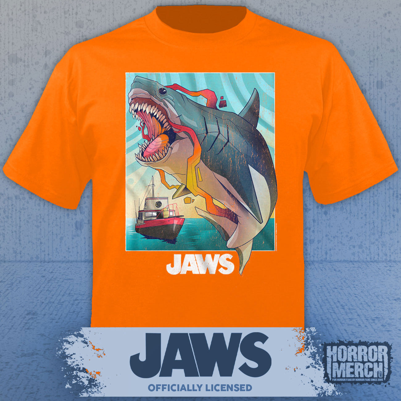Jaws - Shark Close Up Mens Shirt (Orange)