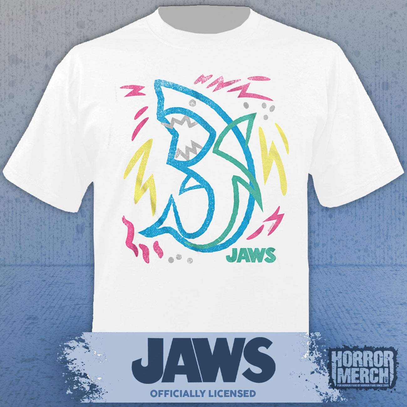 Jaws - Neon Shark Mens Shirt (White)