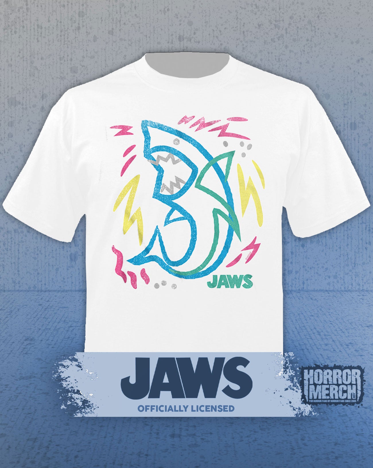 Jaws - Neon Shark Mens Shirt (White)