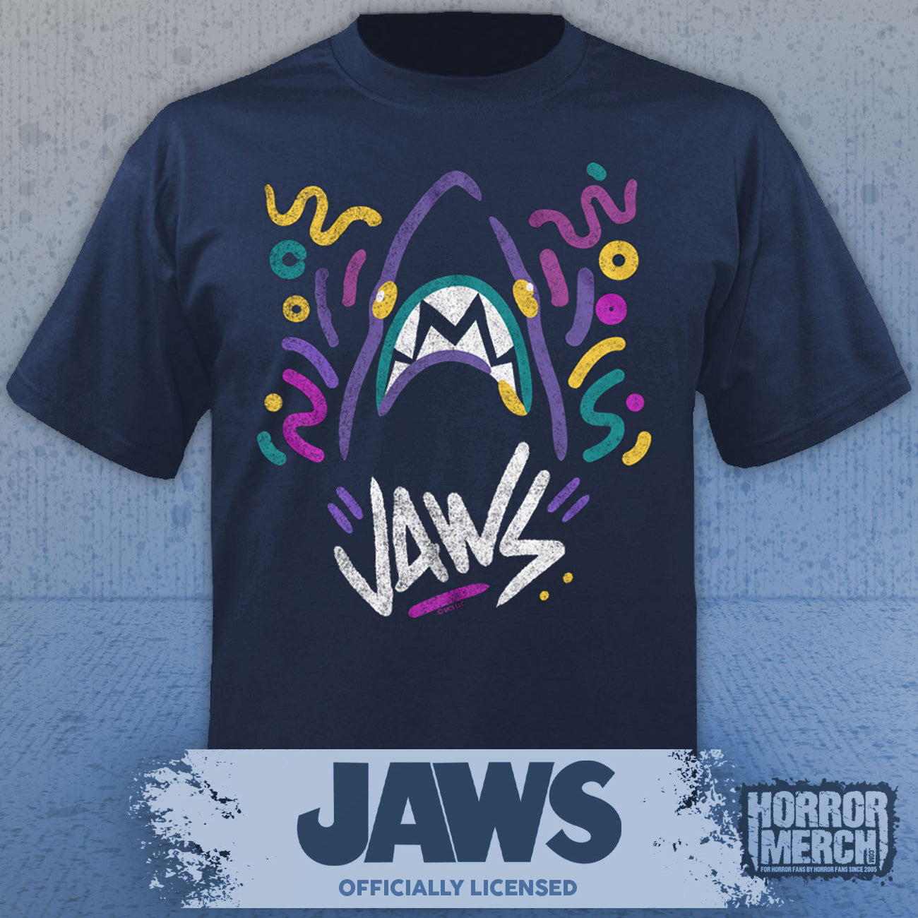 Jaws - Neon Shark Mens Shirt (Blue)