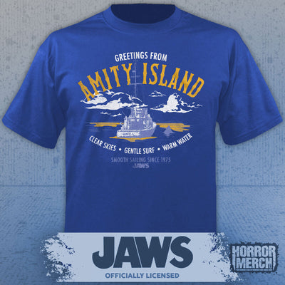 Jaws - Amity Island Smooth Sailing Mens Shirt (Blue)