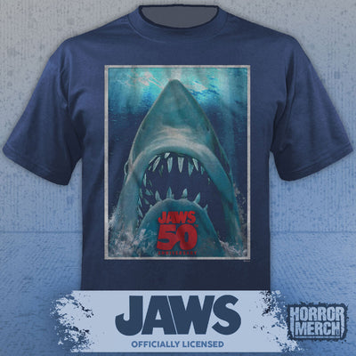 Jaws - 50th Anniversary Poster Mens Shirt (Blue)
