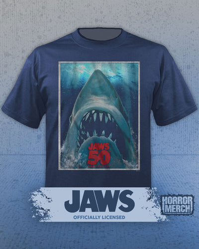 Jaws - 50th Anniversary Poster Mens Shirt (Blue)