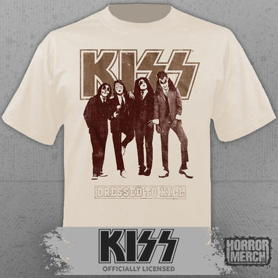 Kiss - Dressed To Kill Mens Shirt (Tan)