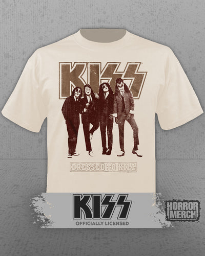 Kiss - Dressed To Kill Mens Shirt (Tan)