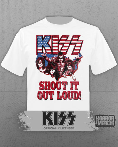 Kiss - Shout It Out Mens Shirt (White)