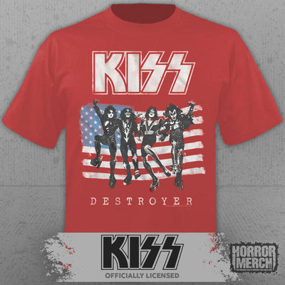 Kiss - Destroyer Flag Mens Shirt (Red)