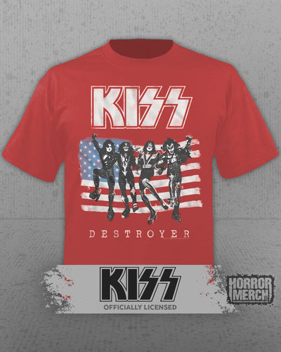 Kiss - Destroyer Flag Mens Shirt (Red)