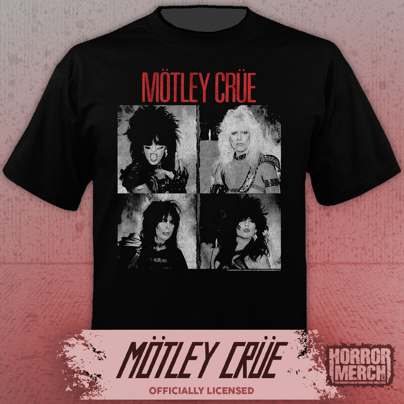 Motley Crue - Shout Inlay Photos (BW) Mens Shirt