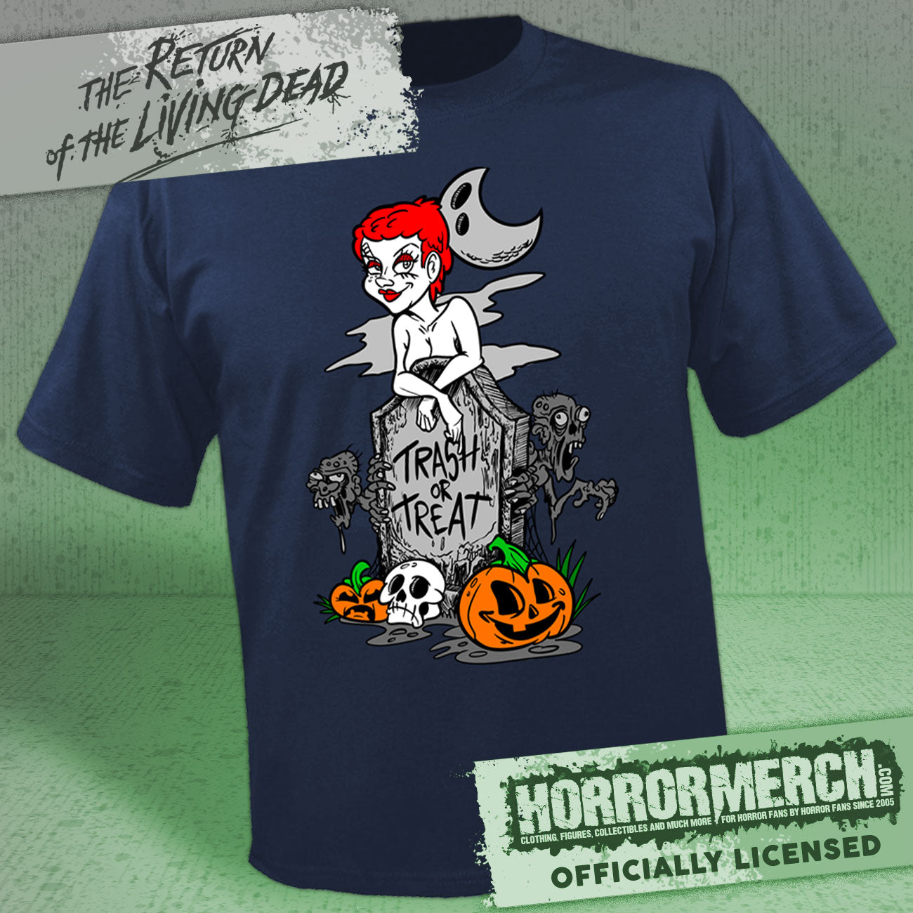 Exclusive -  Return Of The Living Dead - Trash Or Treat (Navy) Mens Shirt