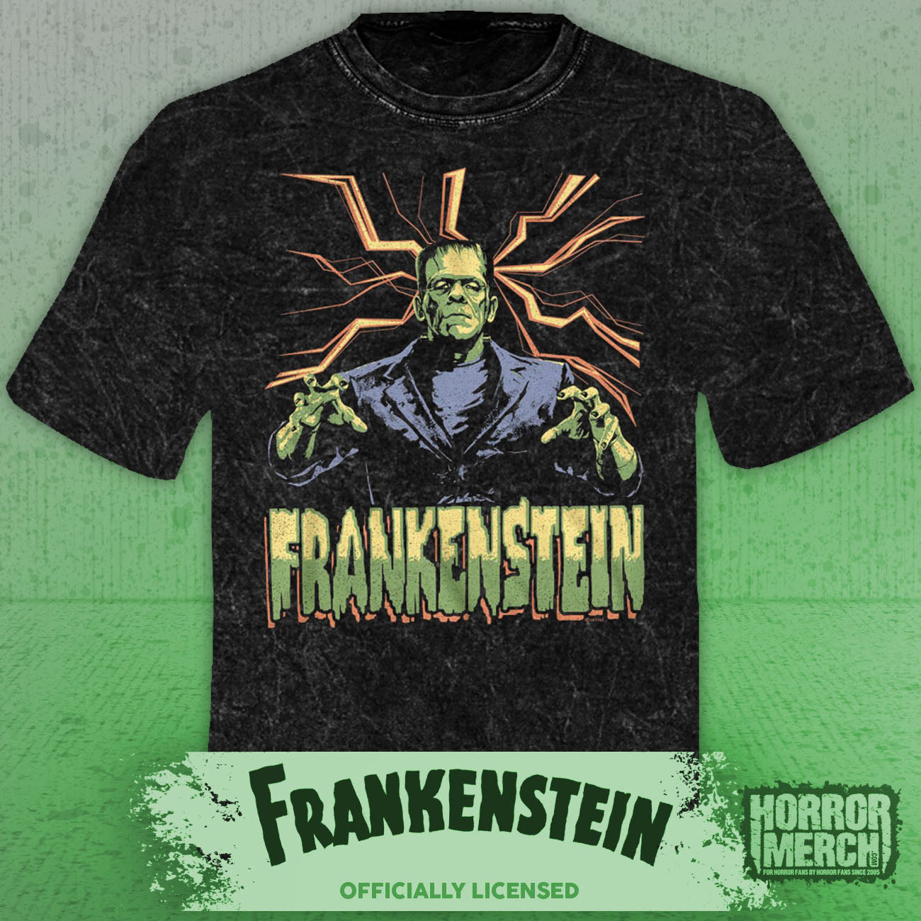 Frankenstein - Lightning Mens Shirt (Mineral Wash)