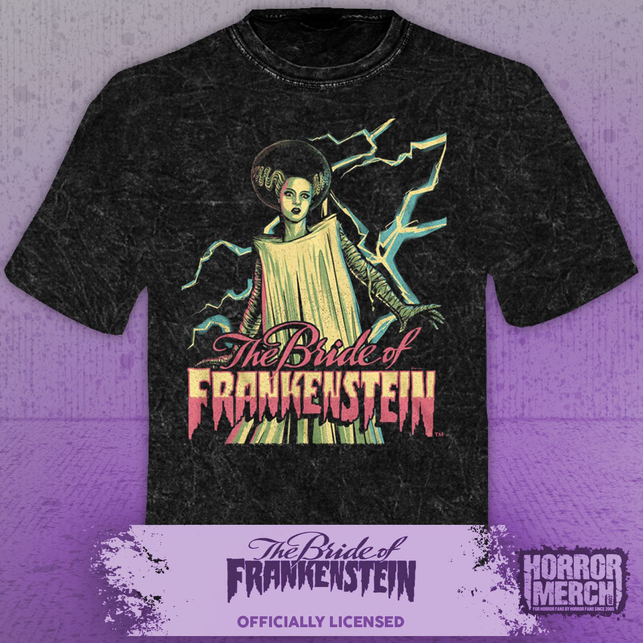 Bride Of Frankenstein - Lightning Mens Shirt (Mineral Wash)