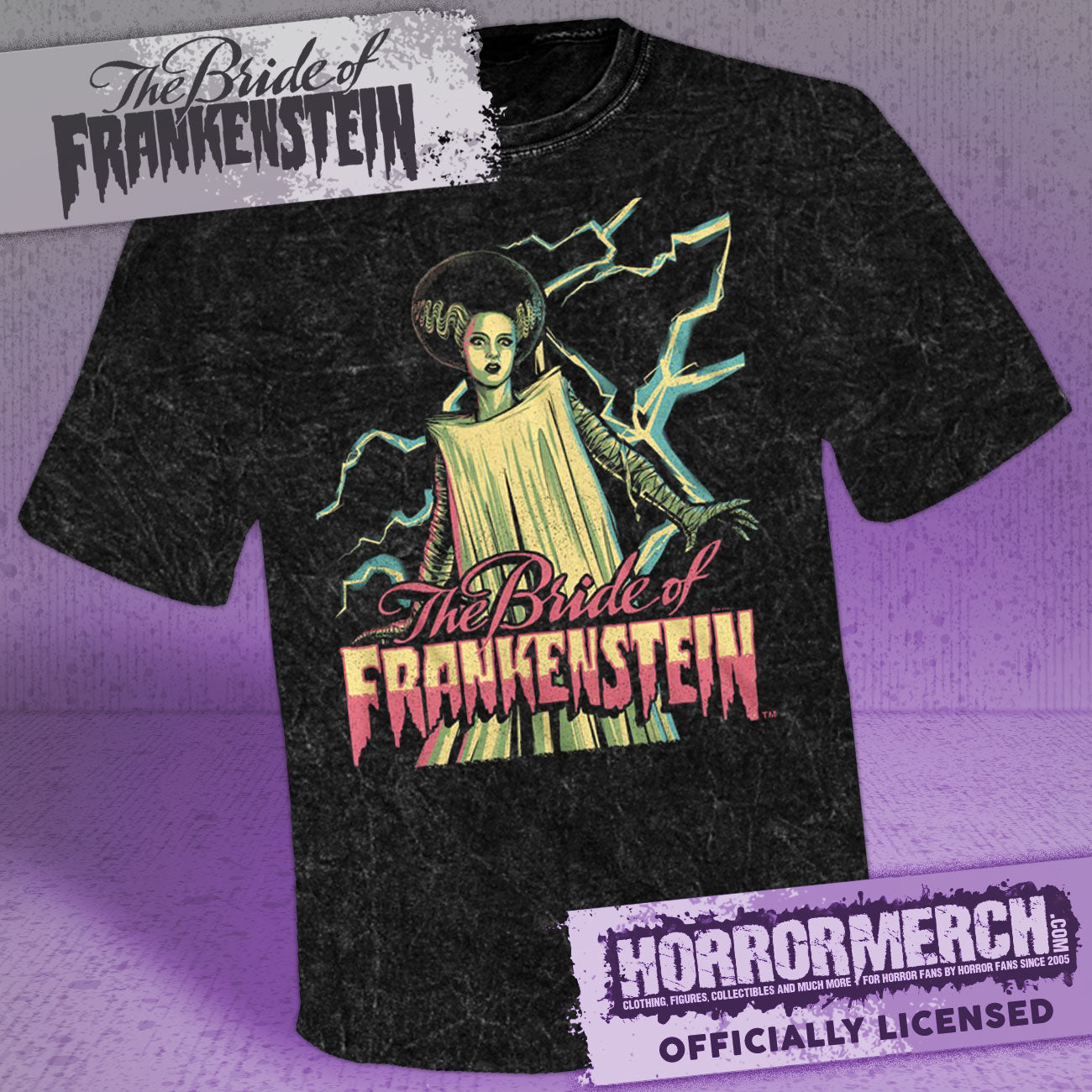 Bride Of Frankenstein - Lightning (Mineral Wash) Mens Shirt