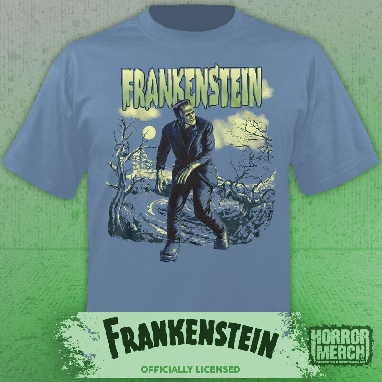 Frankenstein - Creepy Crawl Mens Shirt (Blue)