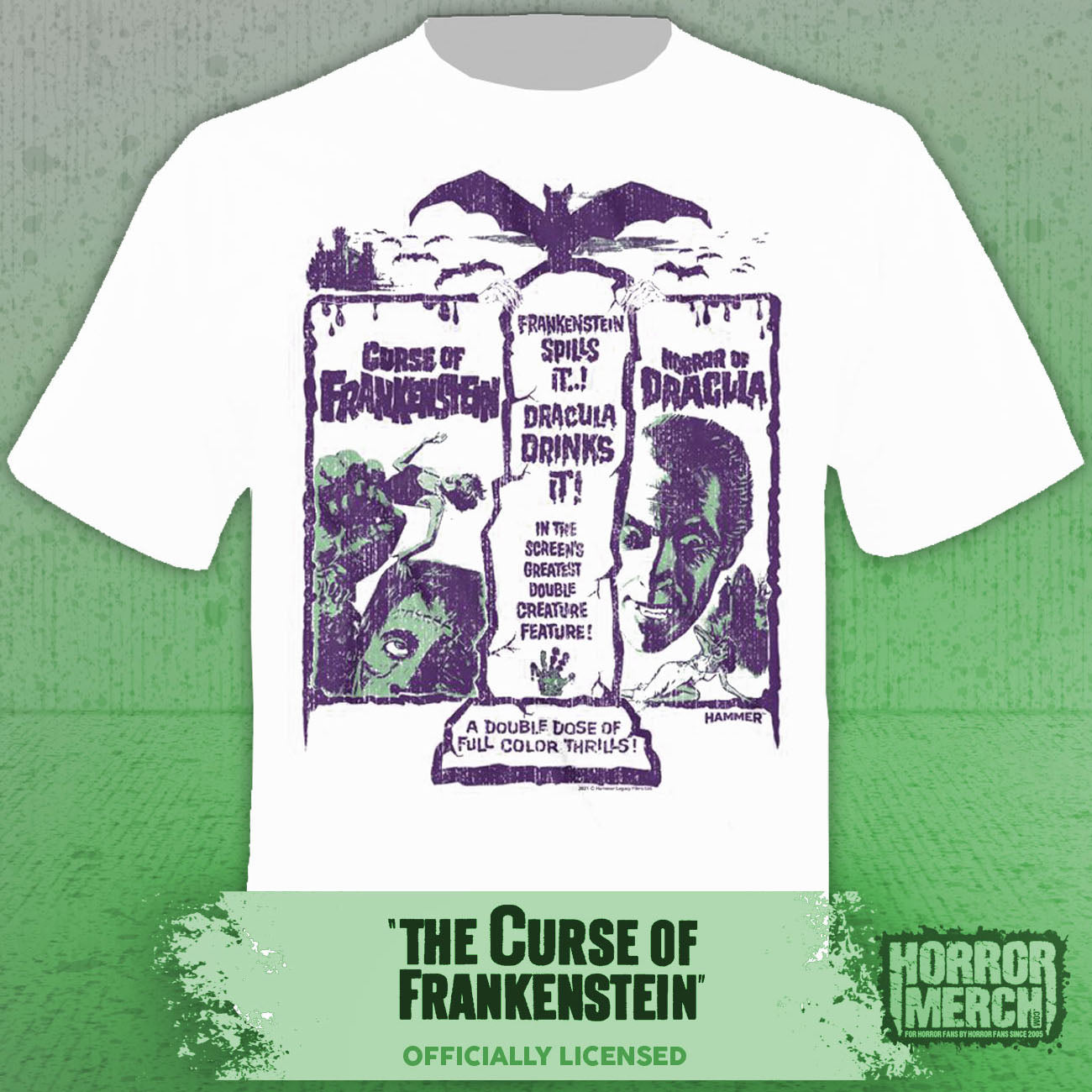 Curse Of Frankenstein - Poster (Purple Art) Mens Shirt (White)