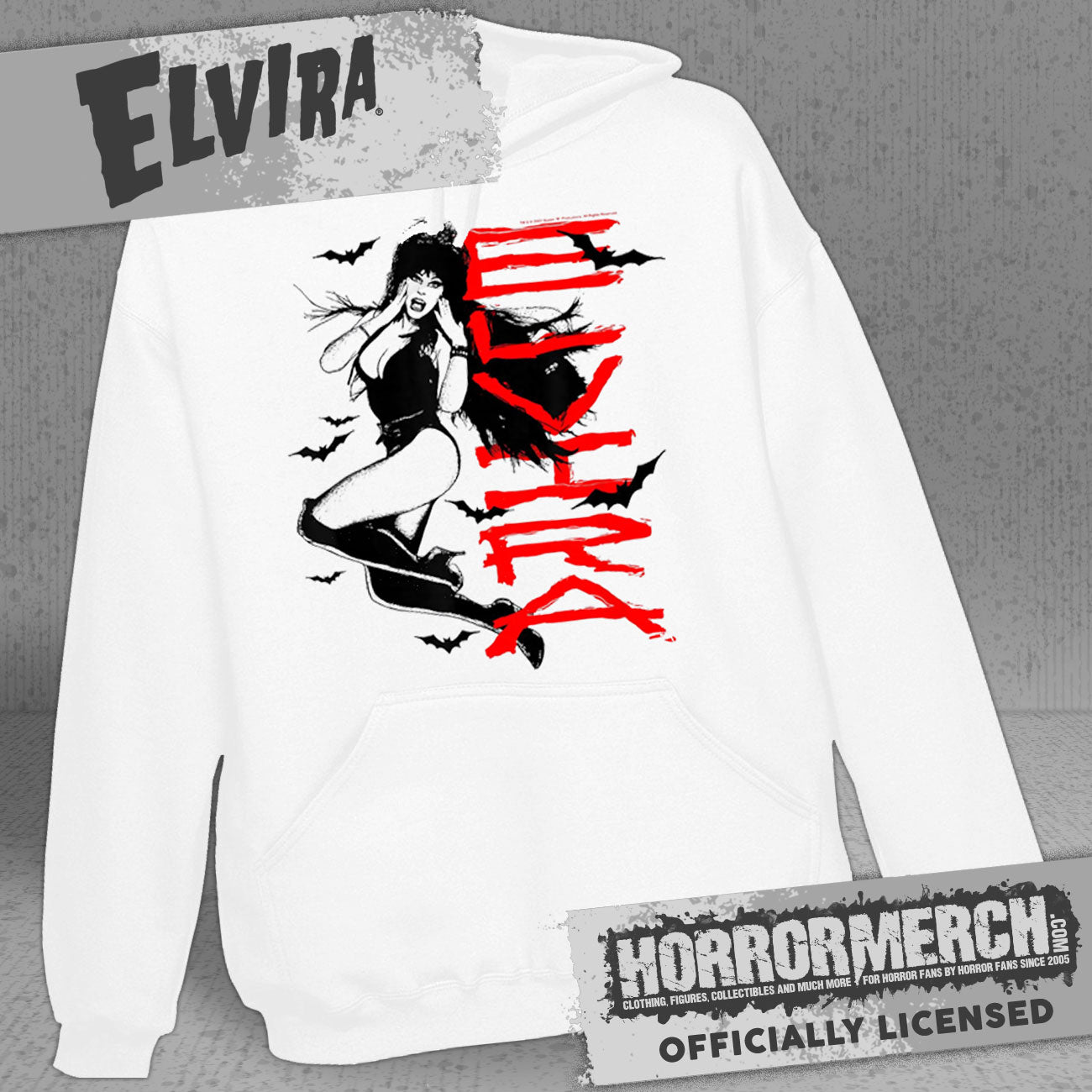 Elvira - Bats (White) Hooded Sweatshirt