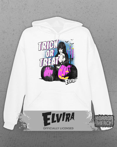 Elvira - Trick Or Treat Pumpkins Hooded Sweatshirt (White)