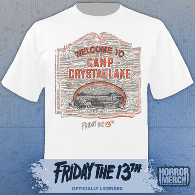 Friday The 13th - Crystal Lake Sign Mens Shirt (White)
