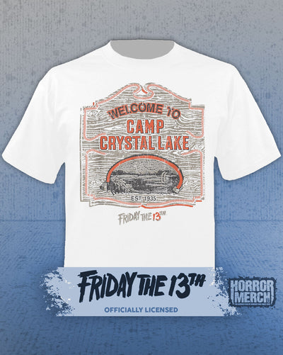 Friday The 13th - Crystal Lake Sign Mens Shirt (White)
