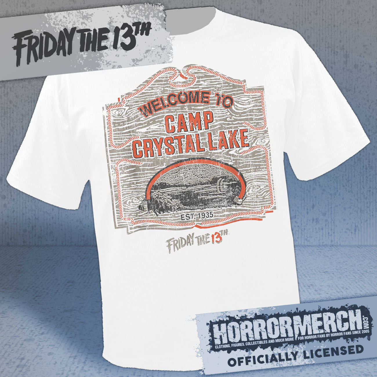 Friday The 13th - Crystal Lake Sign Mens Shirt (White)