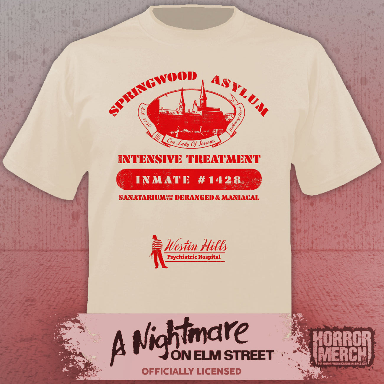 Nightmare On Elm Street - Springwood Asylum Mens Shirt (Cream)