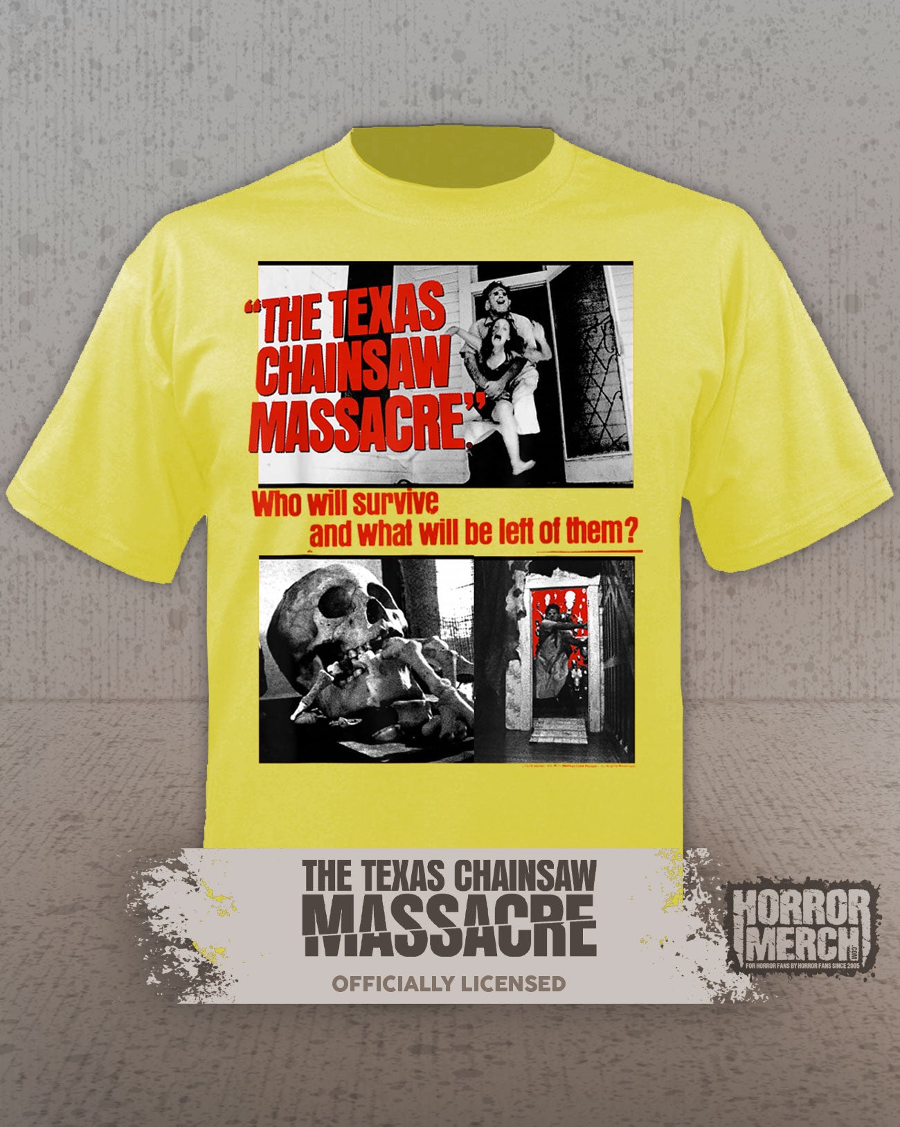 Texas Chainsaw Massacre - Collage (Who Will Survive) Womens Shirt (Yellow)