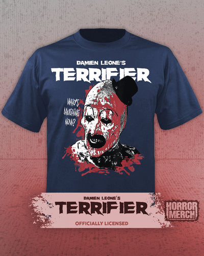 Terrifier - Whos Laughing Now Mens Shirt (Blue)