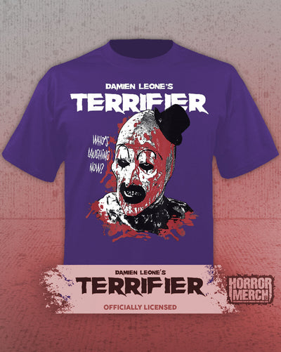 Terrifier - Whos Laughing Now Mens Shirt (Purple)
