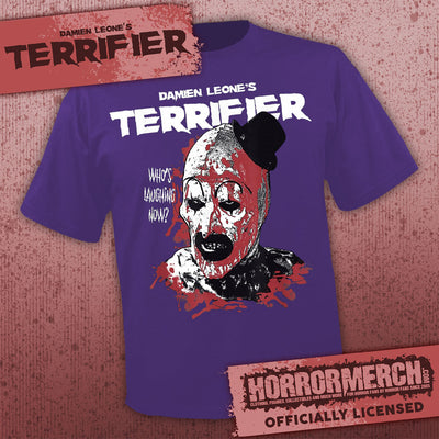 Terrifier - Whos Laughing Now Mens Shirt (Purple)