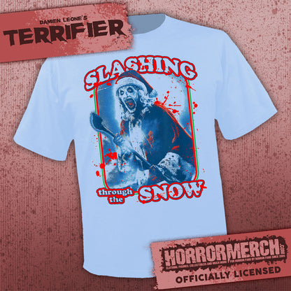 Terrifier - Slashing Through The Snow (Blue) Mens Shirt