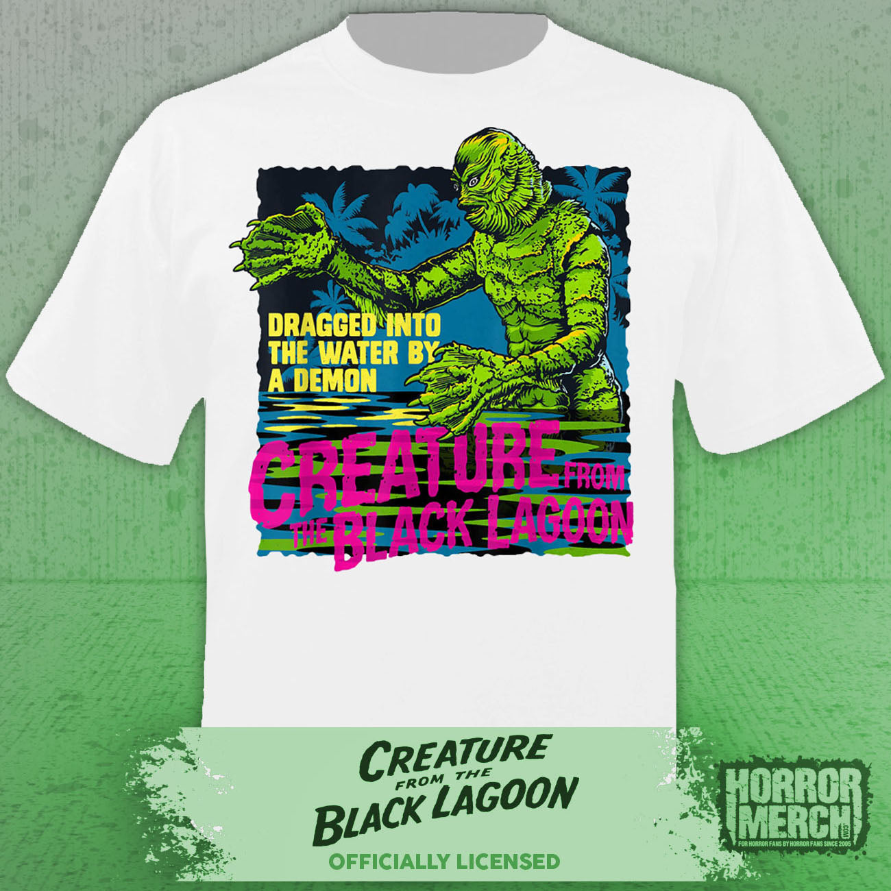 Creature From The Black Lagoon - Neon Mens Shirt (White)