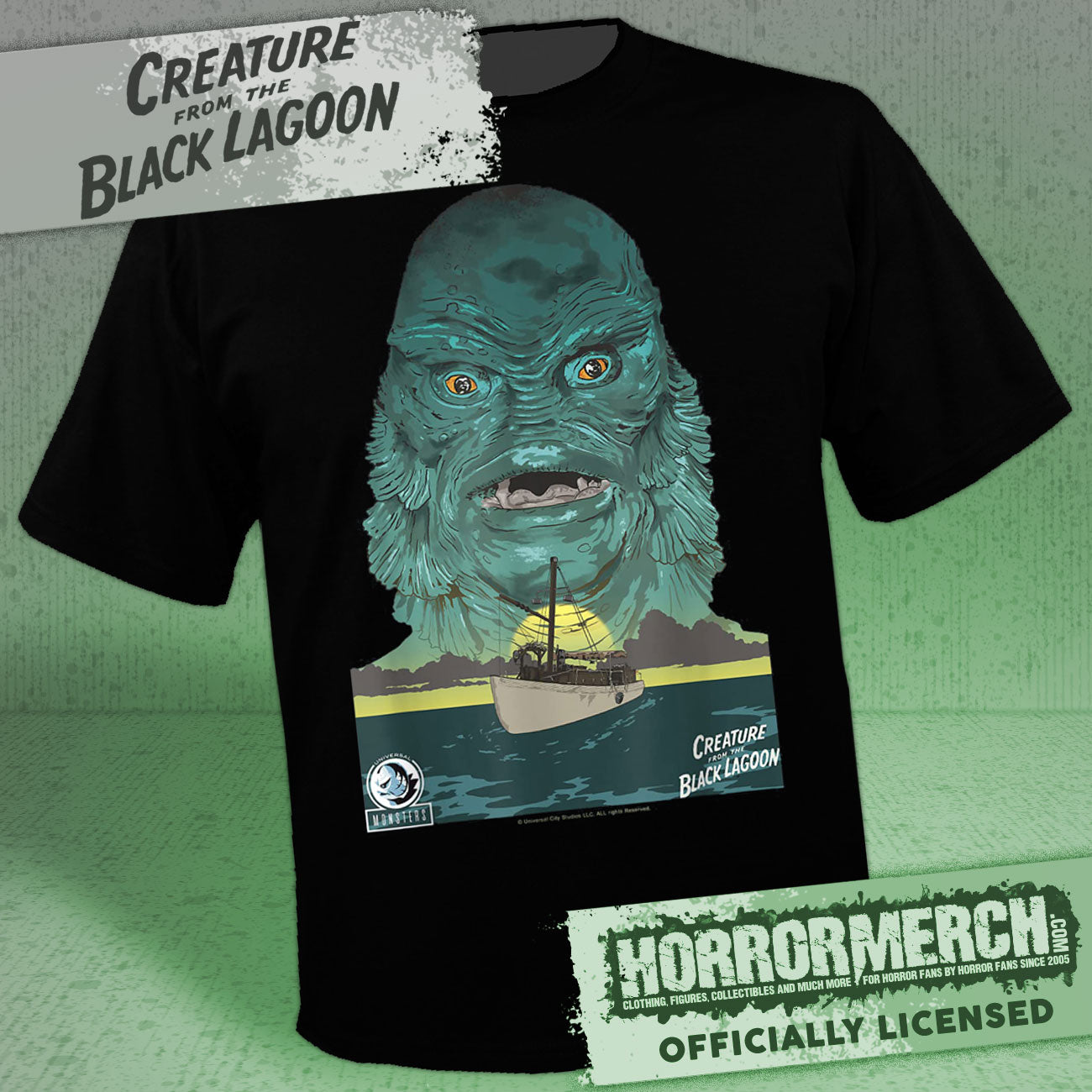 Creature From The Black Lagoon - Boat (Black) Mens Shirt
