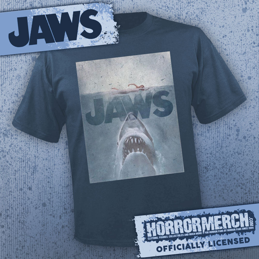 Jaws - Distressed Poster (Navy) [Mens Shirt]