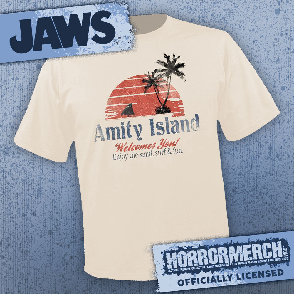 Jaws - Amity Island (Cream) [Mens Shirt]